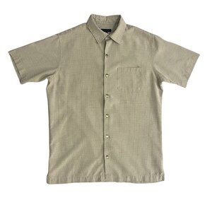 Van Heusen Open Collar Shirt Men's Size S Tan Plaid Short Sleeve Classic Casual